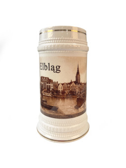 Kufel biały ze złotym ornamentem nadruk Elbląg