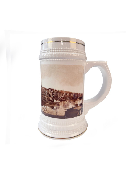 Kufel biały ze złotym ornamentem nadruk Elbląg