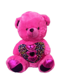 Różowy Miś Pluszowy z Cekinami Maskotka Serce Prezent