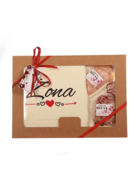 Zestaw prezentowy ręcznik Żona+ sól himalajska z płatkami