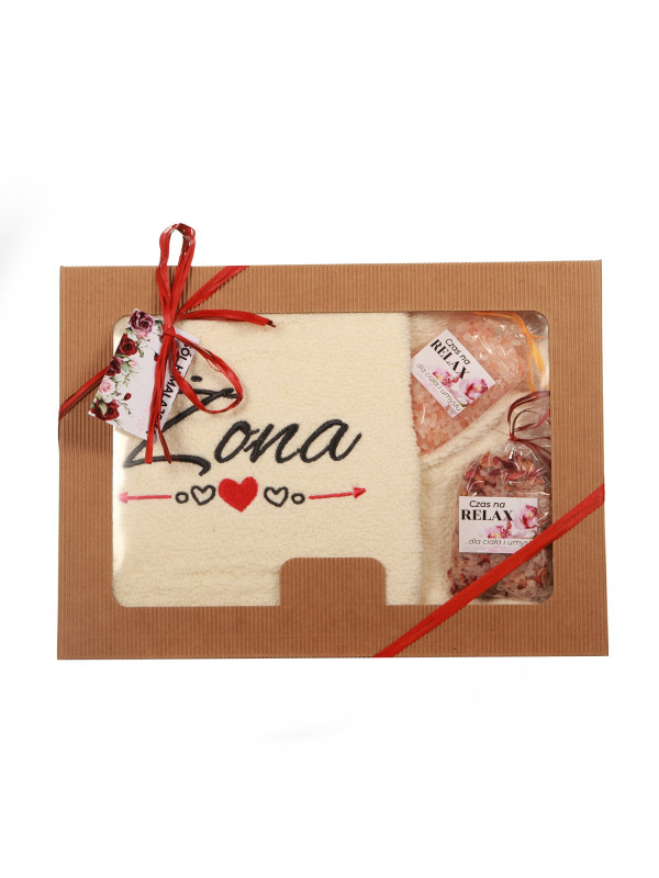 Zestaw prezentowy ręcznik Żona+ sól himalajska z płatkami