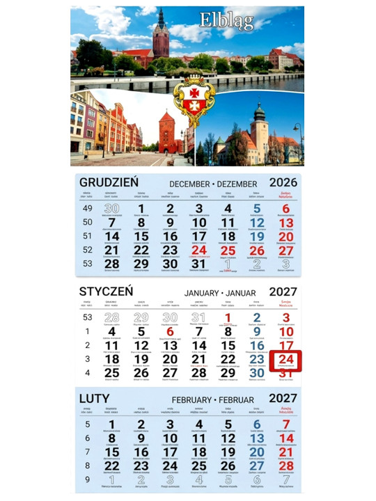 Kalendarz trójdzielny 2027 Elbląg – ścienny | Fotomark